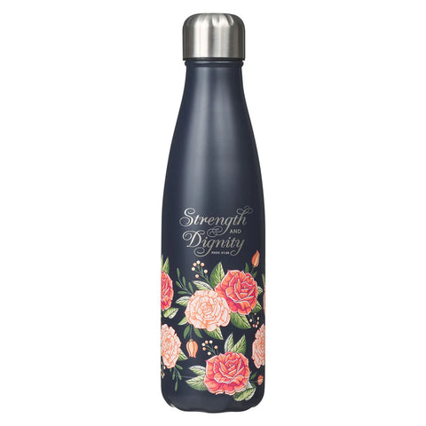 RVS fles -Strength and Dignity Pink Rose Pr 31:25