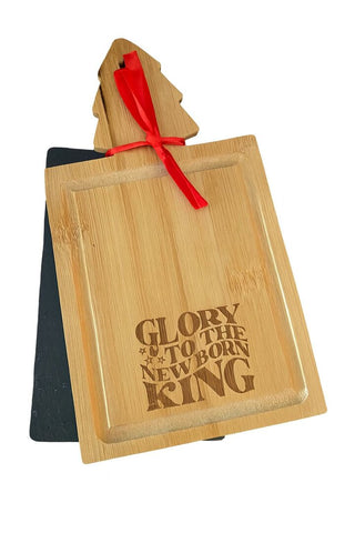 Houten en leistenen bord; Glory to the new born King.