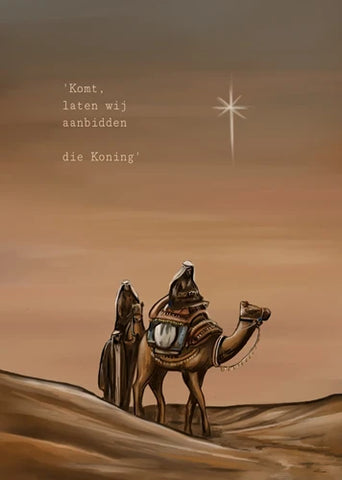 Kerstkaart: 'Komt, laten wij aanbidden die Koning' - Art by Claudia