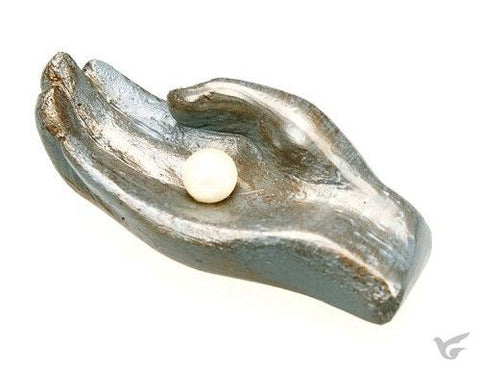 Beeld; parel in hand 10cm blauw