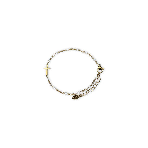 Armband kruisje kralen wit goud