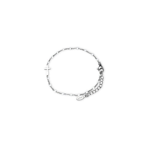 Armband kruisje kralen wit zilver