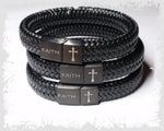 Leren armband - zwart - Faith - 20 cm