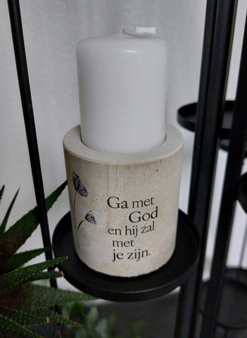 Kaarsenstandaard rustiek - Ga met God en Hij zal met je zijn (incl. mini stompkaars)