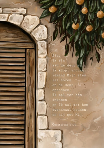 Kaart 'Zie, Ik sta aan de deur' - Art by Claudia