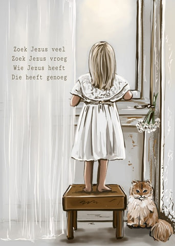 Kaart 'Zoek Jezus veel' (meisje) - Art by Claudia