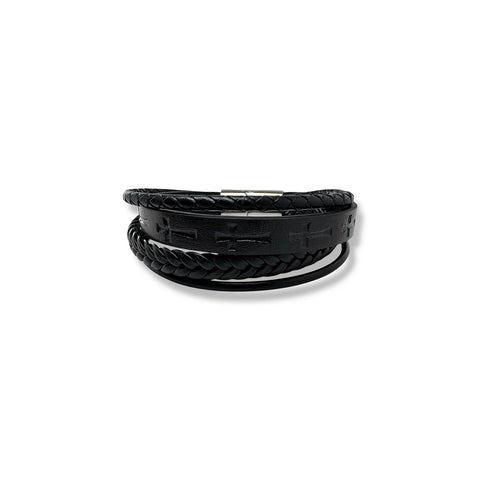 Leren herenarmband - diepdruk kruisjes - 21 cm