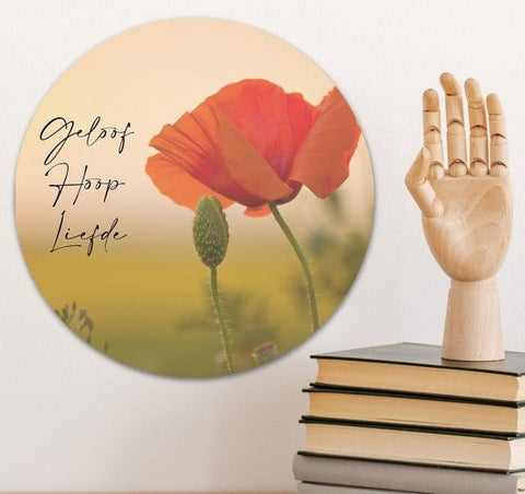 Muurcirkel 'Geloof Hoop Liefde' - 30 cm - Klaproos